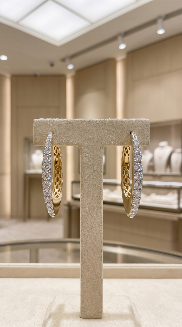Classic Curve Diamond Hoop Earrings in 14K Yellow Gold
