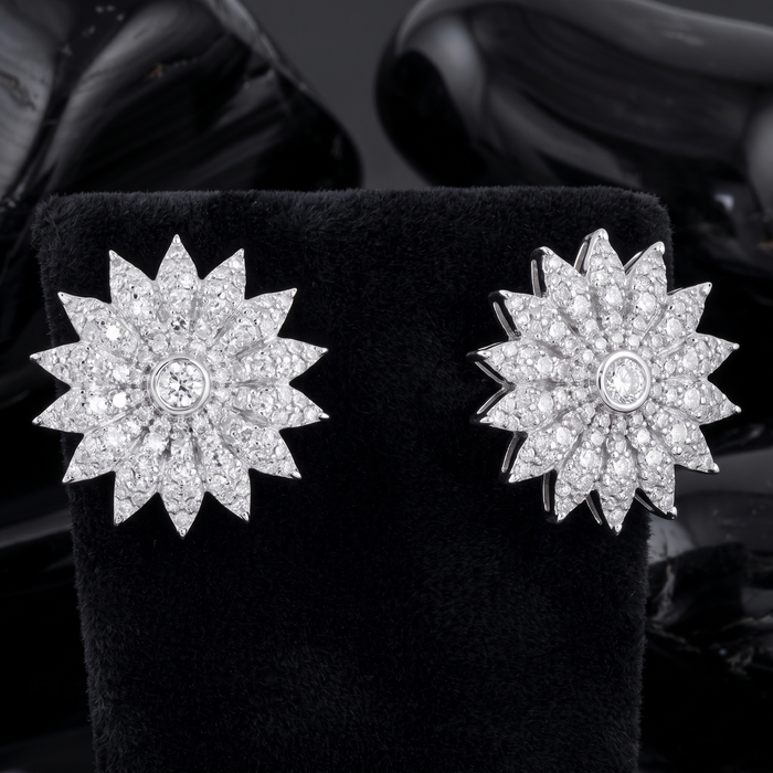 Floral Diamond Burst Stud Earrings in 14K Gold
