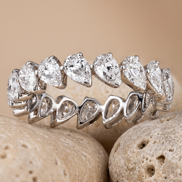Pear Shaped Diamond Eternity Band Ring in 18K White Gold