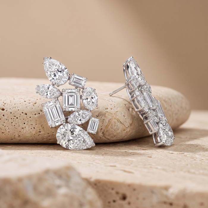 Magnificent Statement Diamond Cluster 14K White Gold Earrings