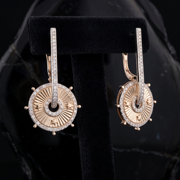 142 Diamond 14K (or 18k upon request) Yellow Gold Aura Stream Drop Earrings