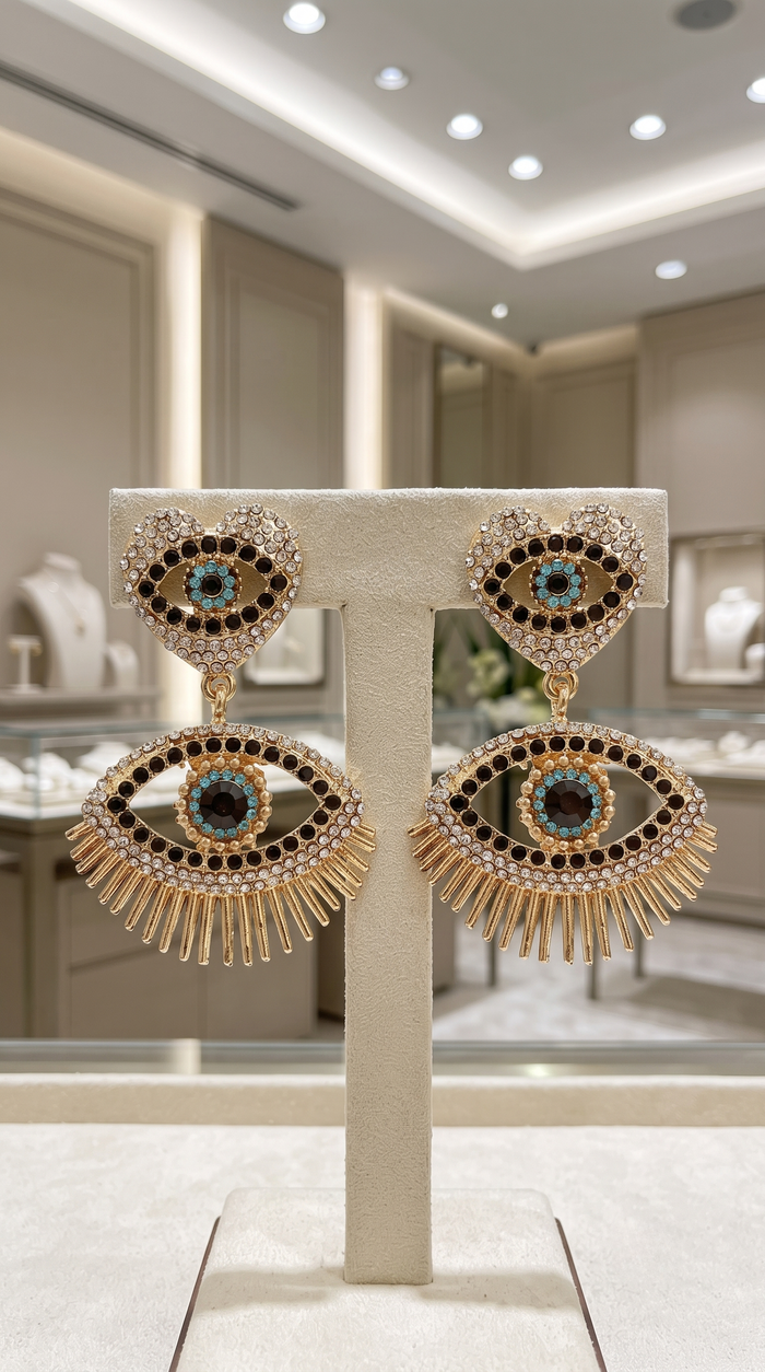 Chandelier Diamond Eye Drop Earrings in 18K Yellow Gold
