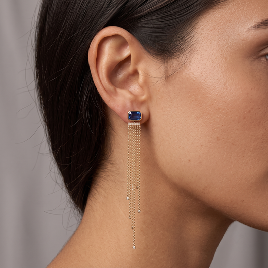 Radiant Drop Bar Diamond Earrings in 14K Yellow Gold