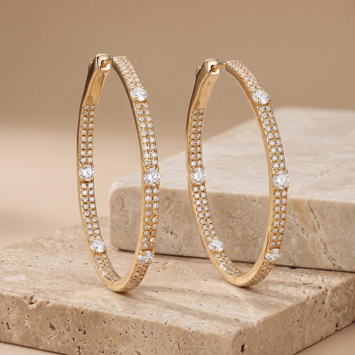 Halo Diamond Huggie Earrings in 14K Yellow Gold