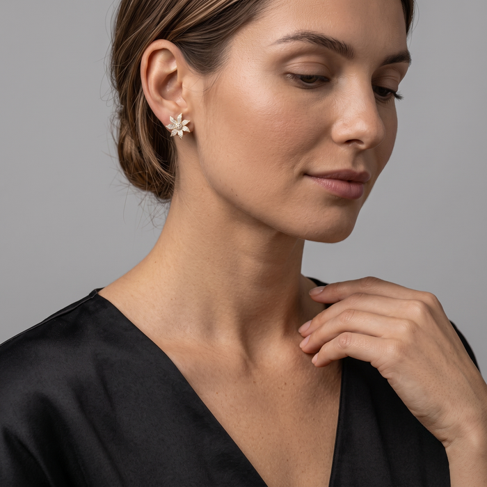 Blossom Radiance Diamond Flower Earrings in 14K Yellow Gold