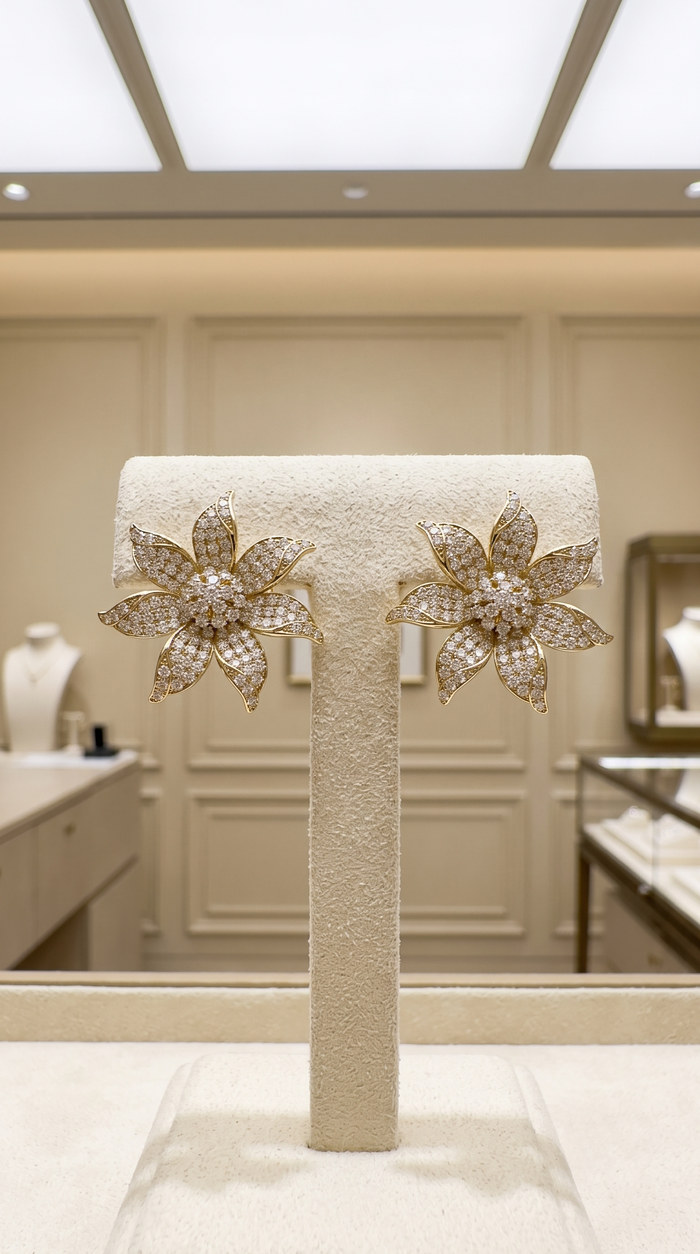 Blossom Radiance Diamond Flower Earrings in 14K Yellow Gold