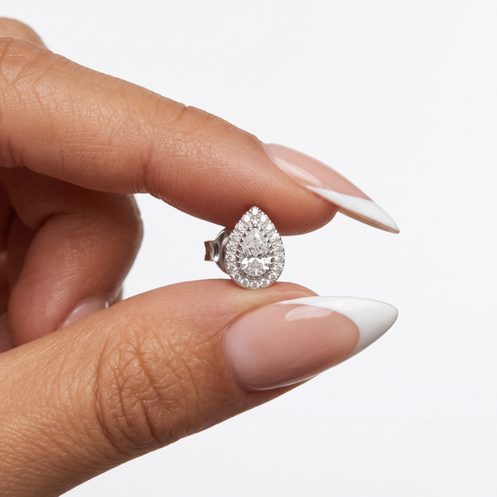 Teardrop Halo Diamond Stud Earrings in 18K White Gold