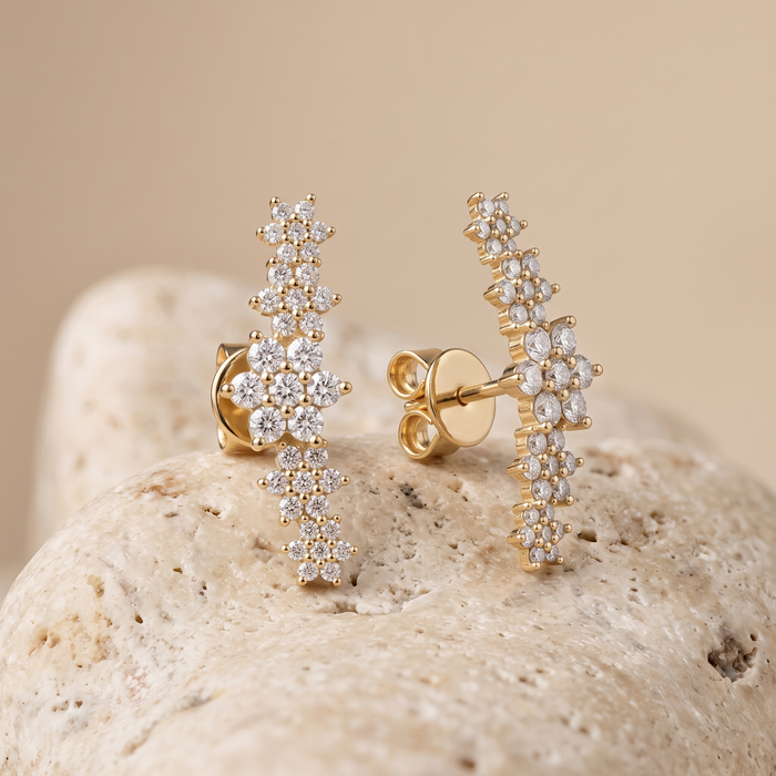 Celestial Cluster Diamond Stud Earrings in 14K Yellow Gold