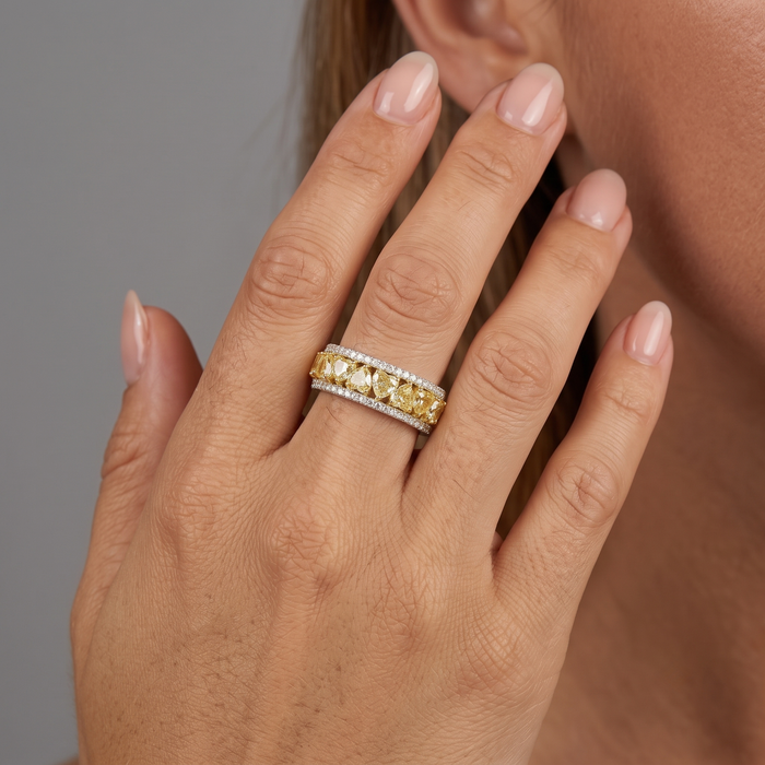 Canary 14K Yellow Gold Diamond Double Row Eternity Band Ring