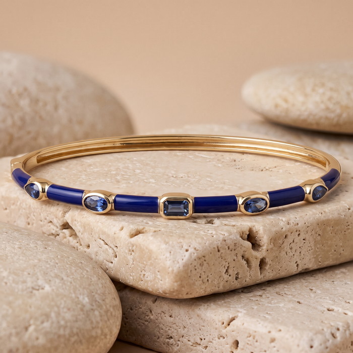 Royal Radiance Enamel Blue Topaz Bracelet in 14K Yellow Gold