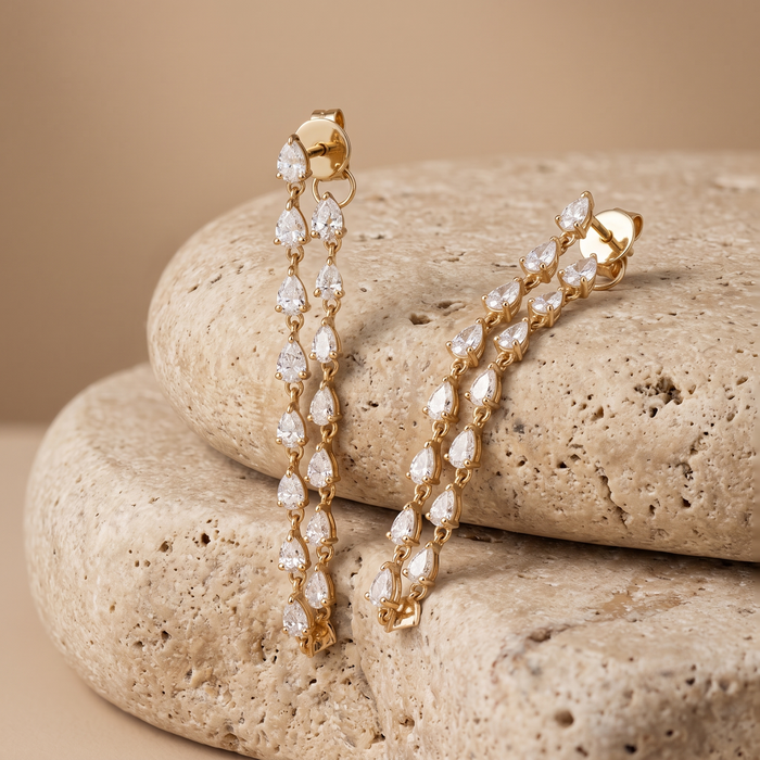 Pear Shape Diamond Hoop Earrings in 14K Yellow Gold
