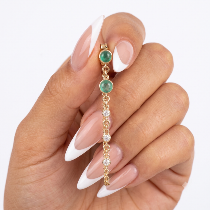 Dual Chain Emerald Drop Earrings in 14K Yellow Gold
