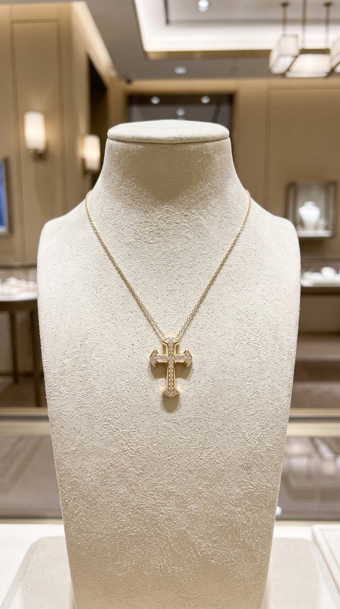 Diamond Charm Christian Pendant Necklace in 14K Yellow Gold