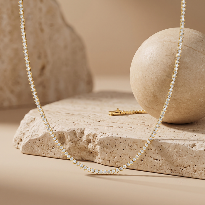 Three Prong Diamond Tennis Necklace in 14K Gold