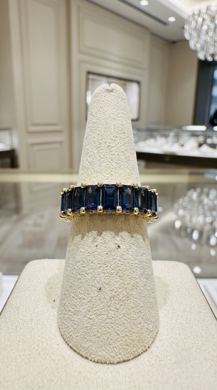 Emerald-Cut Royal Blue Sapphire Eternity Ring in 14K Yellow Gold