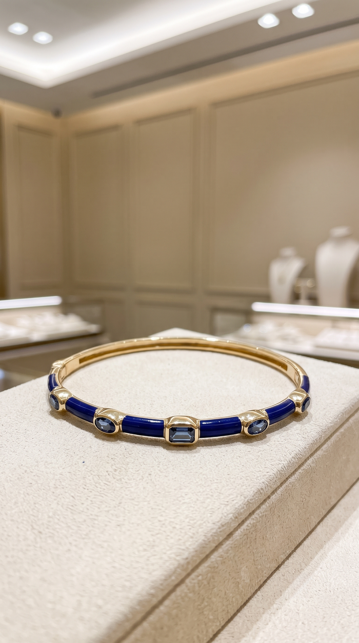 Royal Radiance Enamel Blue Topaz Bracelet in 14K Yellow Gold