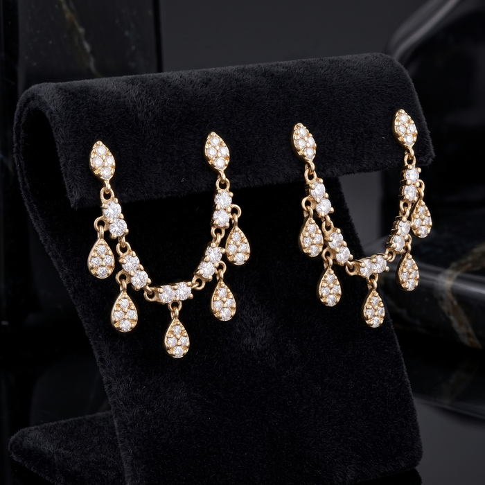 Cascade Drops 14K (or 18k upon request) Yellow Gold Teardrop Diamond Earrings