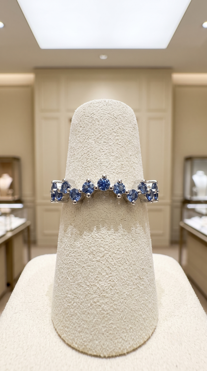 Elegant Blue Sapphire 14K White Gold Stacking Ring