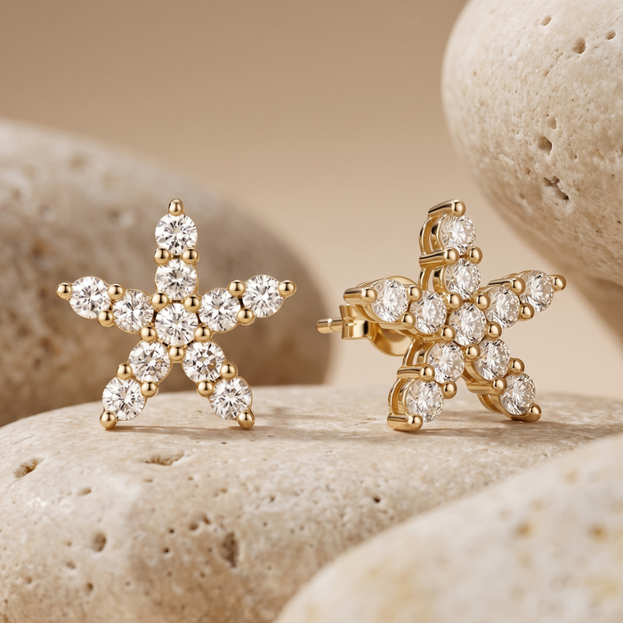Golden Aurora Star Earrings in 14K Yellow Gold