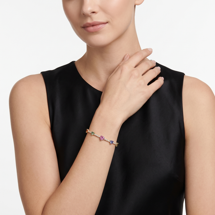 Colourful Heart 14K Yellow Gold Diamond Bracelet
