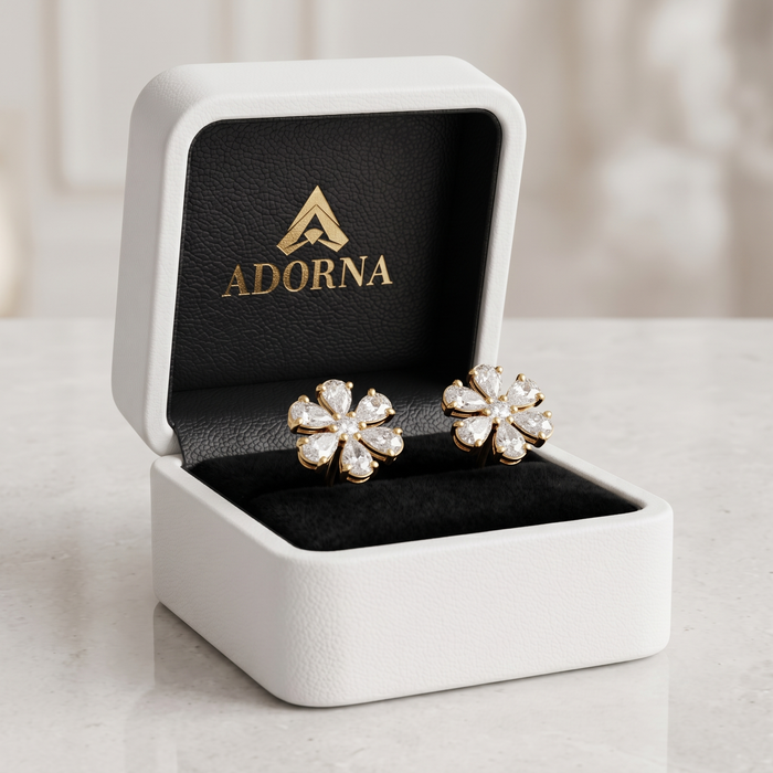 Pear Cut Flower Stud Earrings in 14K Yellow Gold
