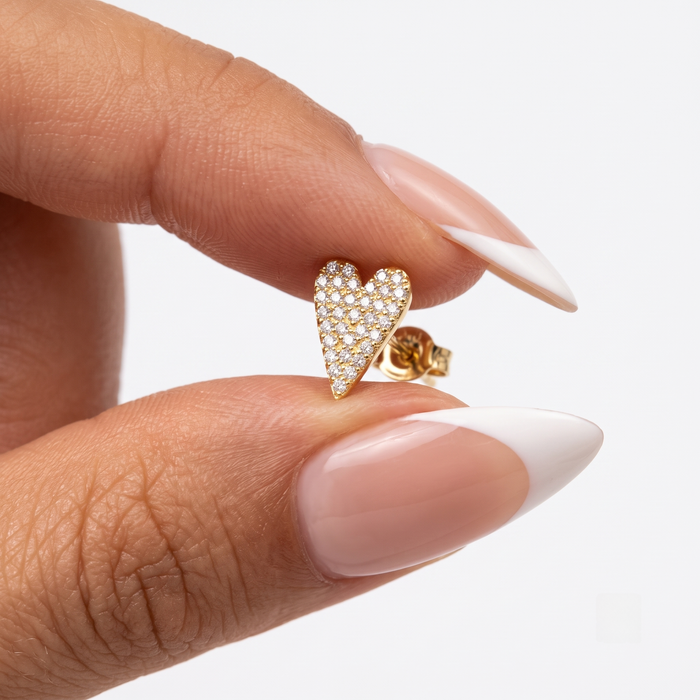 Round Pave Set Diamond Heart Shape Stud Earrings