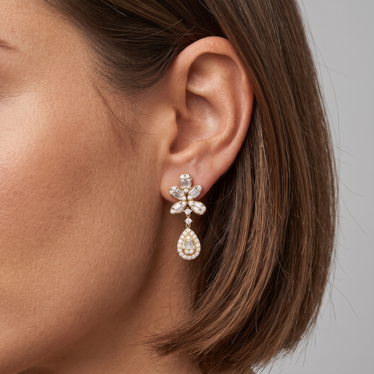 Diamond Fall Glittering Drops Earrings in 14K Yellow Gold