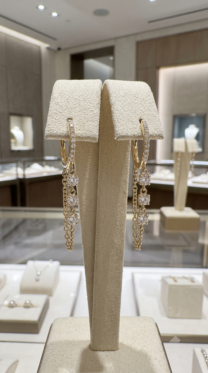 Lustre Flow Diamond Dangle Hoop Earrings in 14K Yellow Gold