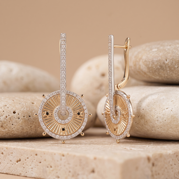 142 Diamond 14K (or 18k upon request) Yellow Gold Aura Stream Drop Earrings