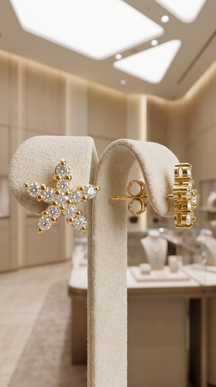 Pave Push Back Multi Color Star Shape Diamond Earrings