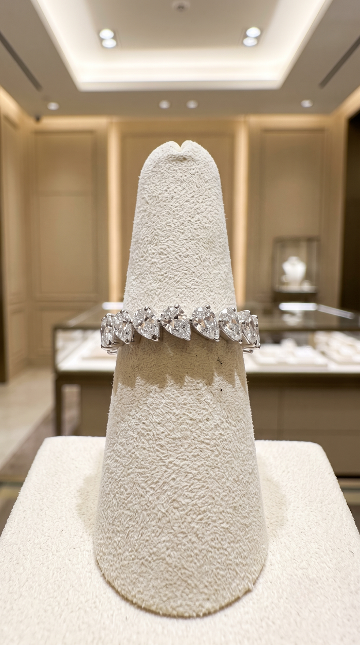 Pear Shaped Diamond Eternity Band Ring in 18K White Gold