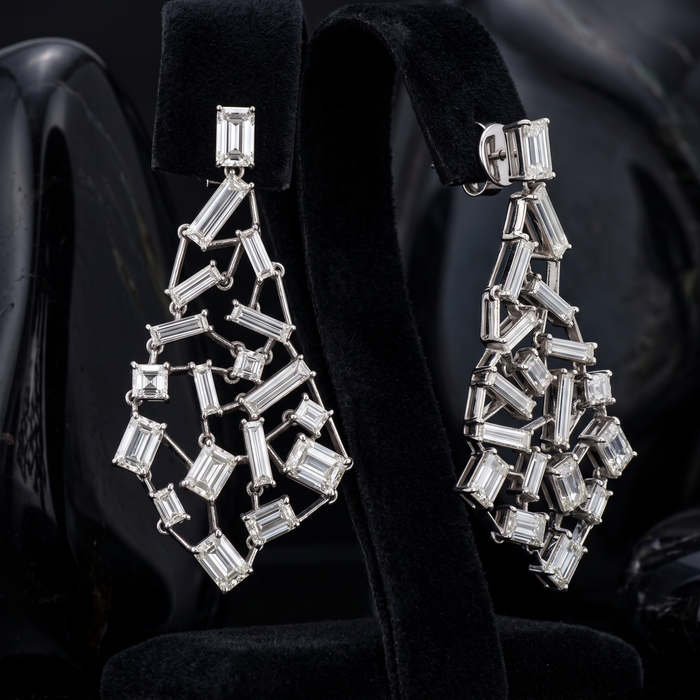 Chandellier Free Style Diamond Earrings in 18K White Gold
