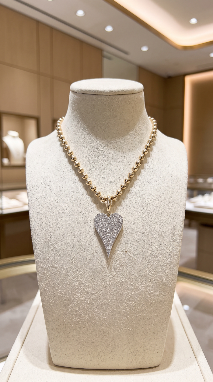 Eternal Flame Pave Heart Necklace in 14K Yellow Gold