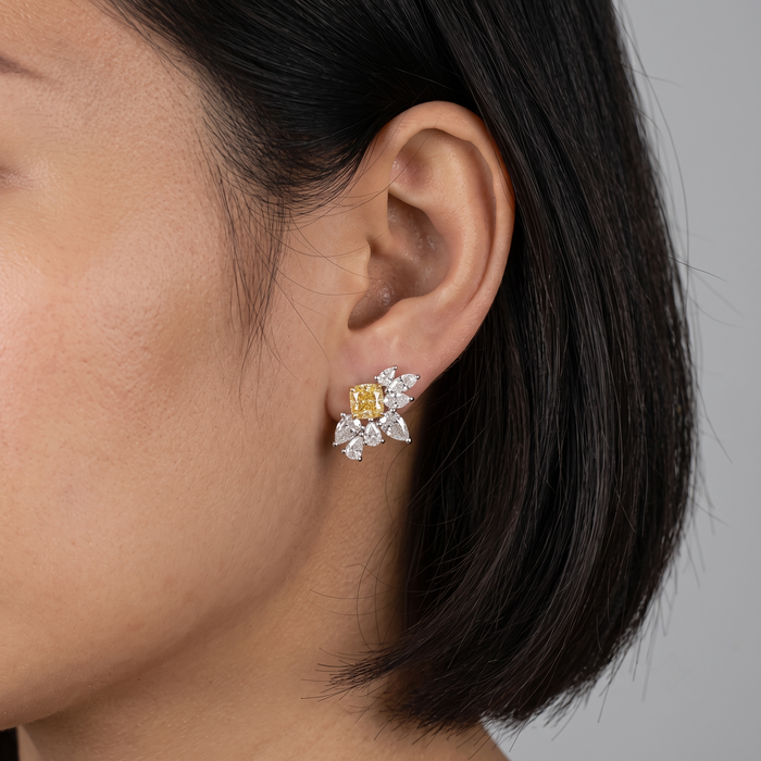Cushion Cut Diamond Marquise Earrings in 14K Gold