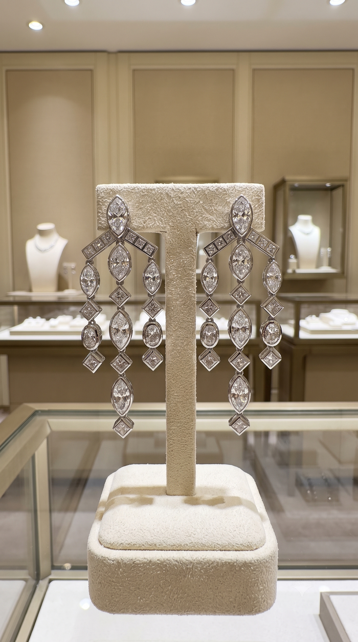 Marquise Chandellier 18K White Diamond Earrings