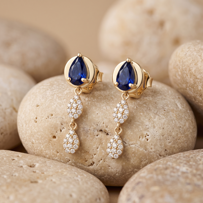 Midnight Drop Sapphire Earrings in 14K Yellow Gold