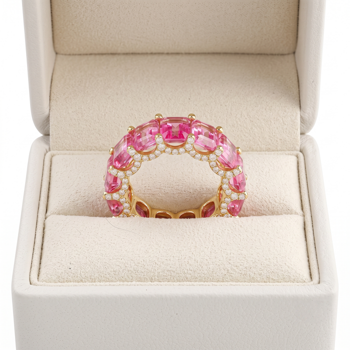Pink Sapphire Diamond Ring in 14K Yellow Gold