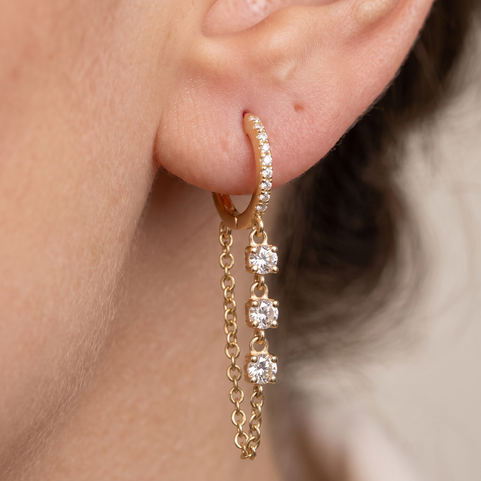 Lustre Flow Diamond Dangle Hoop Earrings in 14K Yellow Gold