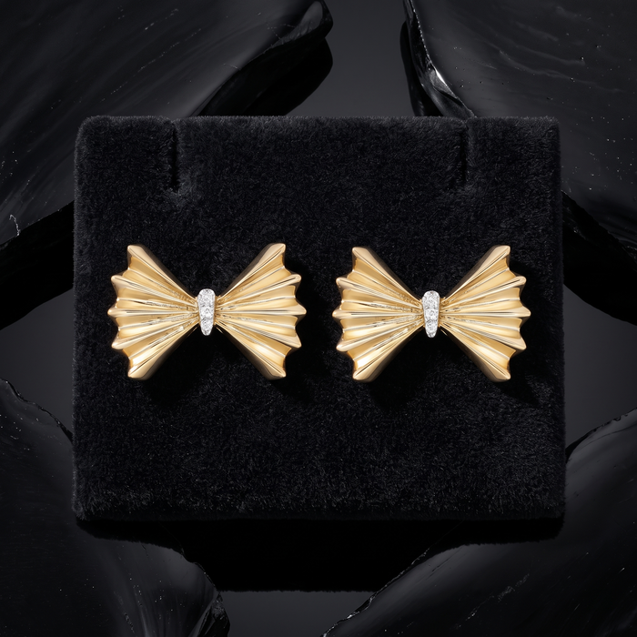 Diamond Fan Bow Stud Earrings in 14K Yellow Gold