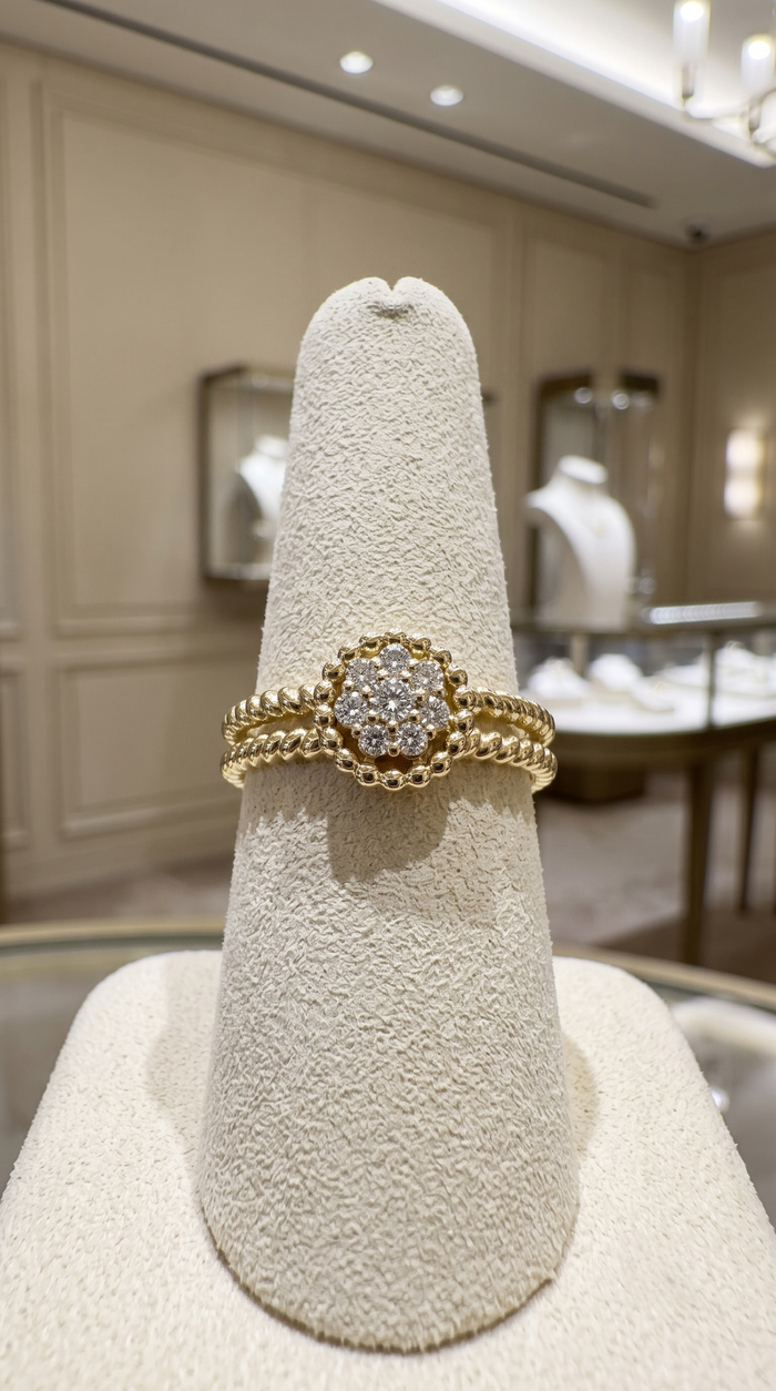 Round Diamond Pave Set Cluster Beaded Ring in 14K Gold