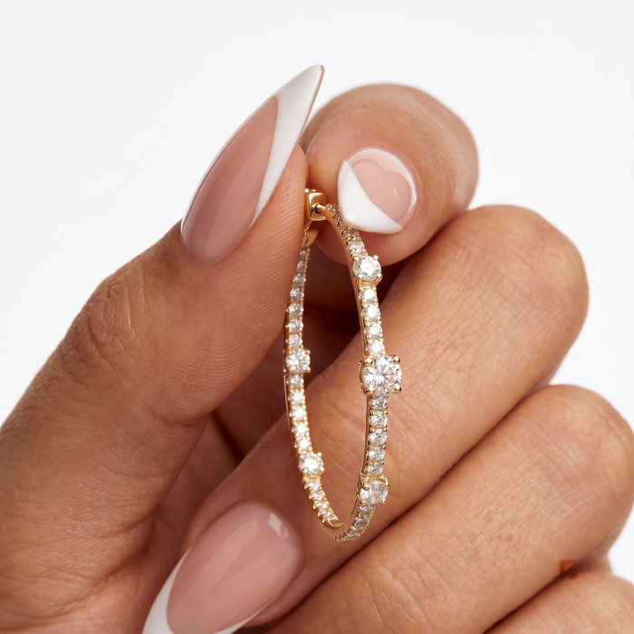 Diamond Accent Thin Hoop Earrings in 14K Yellow Gold