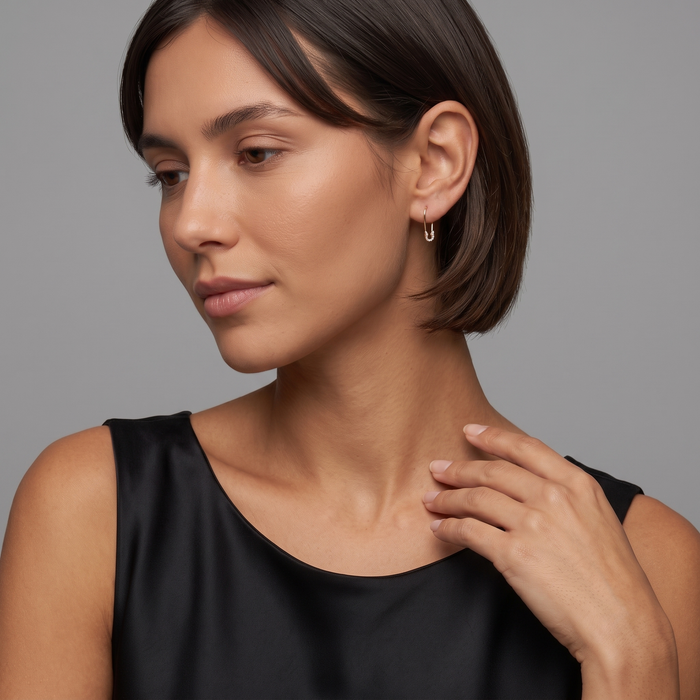 Diamond Safety Charm Pin Earrings in 14K Yellow Gold
