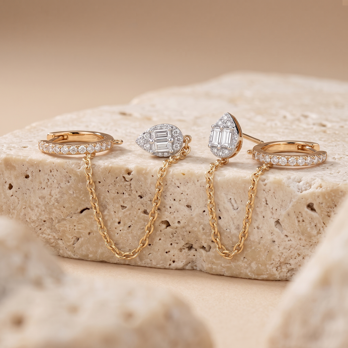 Pear Diamond Chain Link Drop Earrings in 14K Yellow Gold
