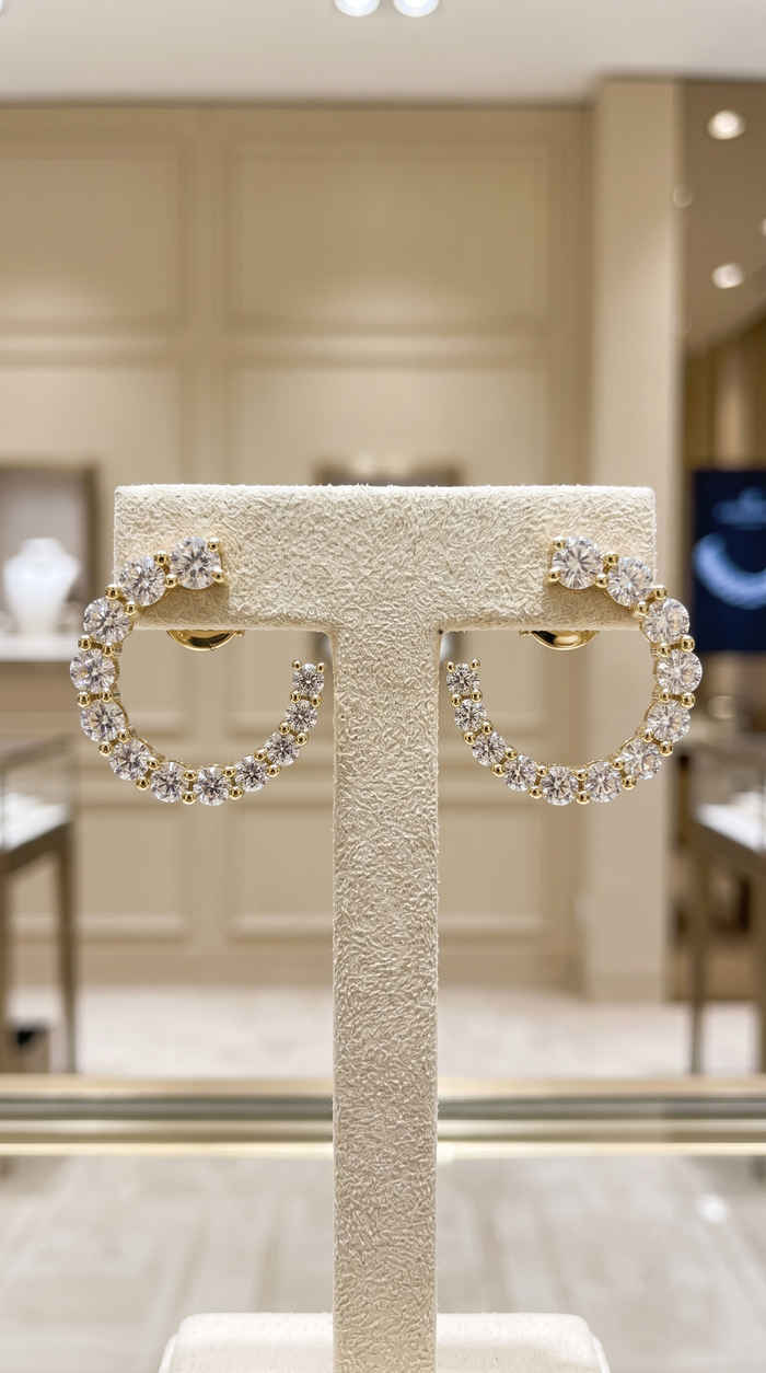 Golden Charm Diamond Hoop Earrings in 14K Yellow Gold