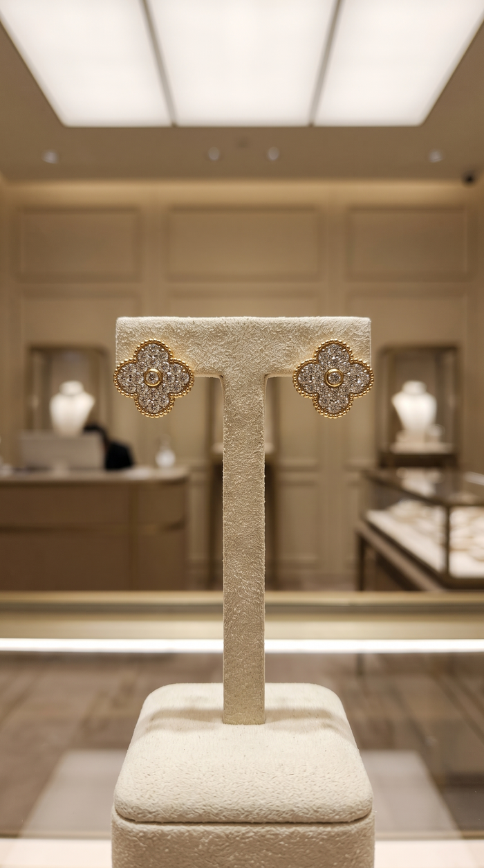 Radiant Pave Diamond Flower Stud Earrings in 14K Gold
