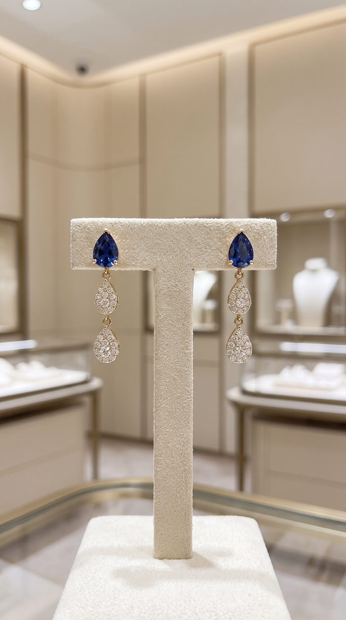 Midnight Drop Sapphire Earrings in 14K Yellow Gold
