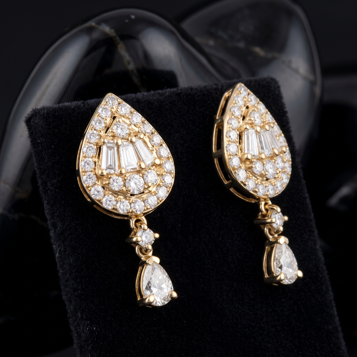 Reverie Diamond Halo Drop Earrings in 14K Yellow Gold