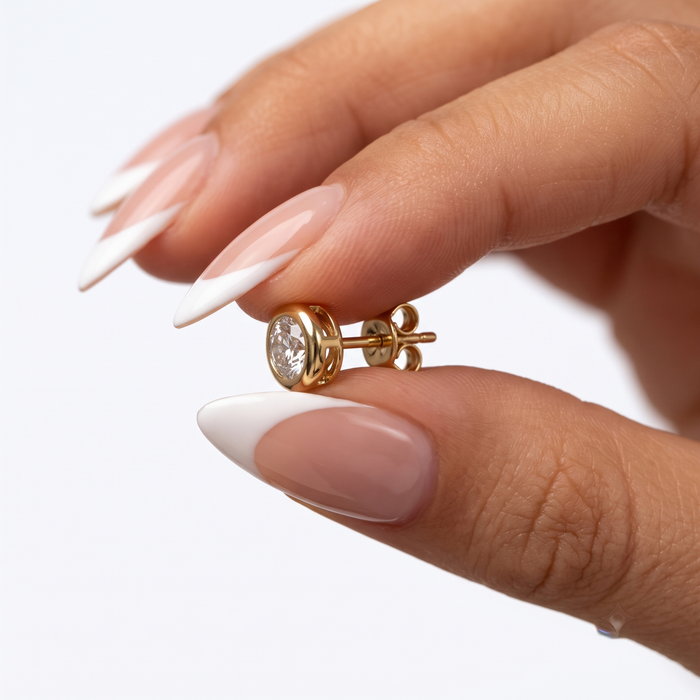 Two Round Diamond Stud Earrings in 14K Yellow Gold