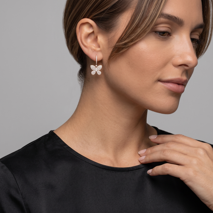 Marquise Center Pave Butterfly Drop Earrings in 14K Yellow Gold