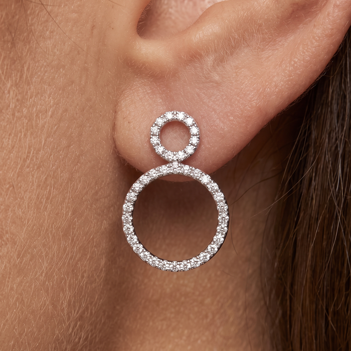 Double Circle Diamond Statement Earrings in 14K Yellow Gold